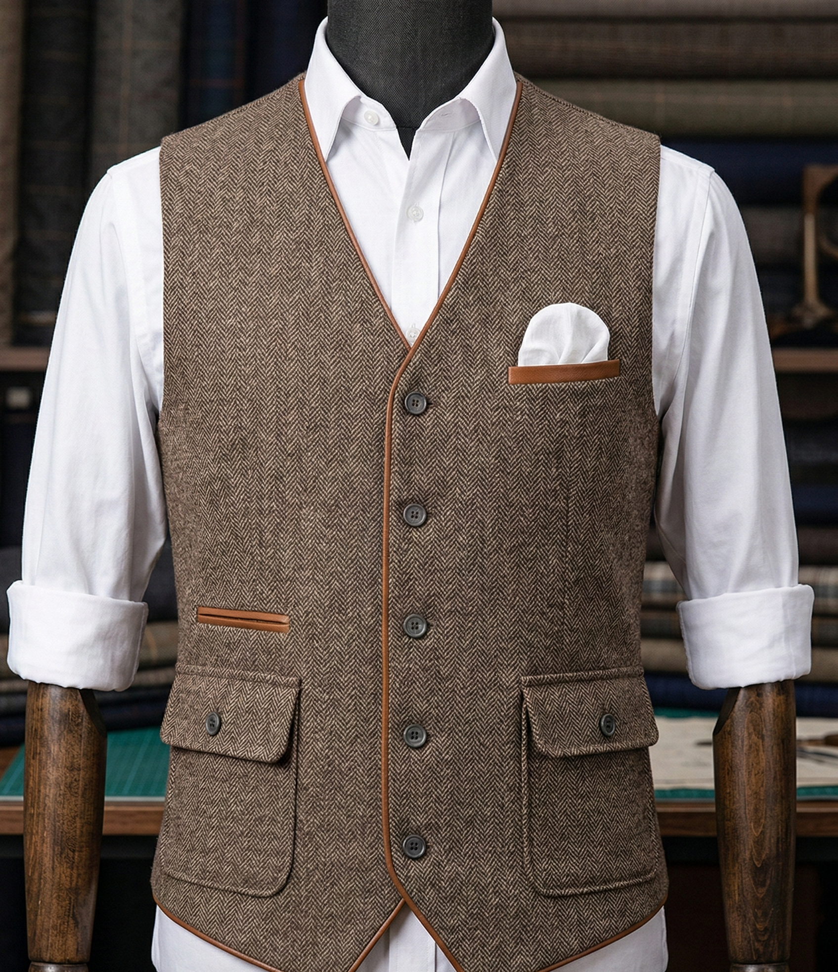 Mens Regular Fit Tweed V Neck Waistcoat